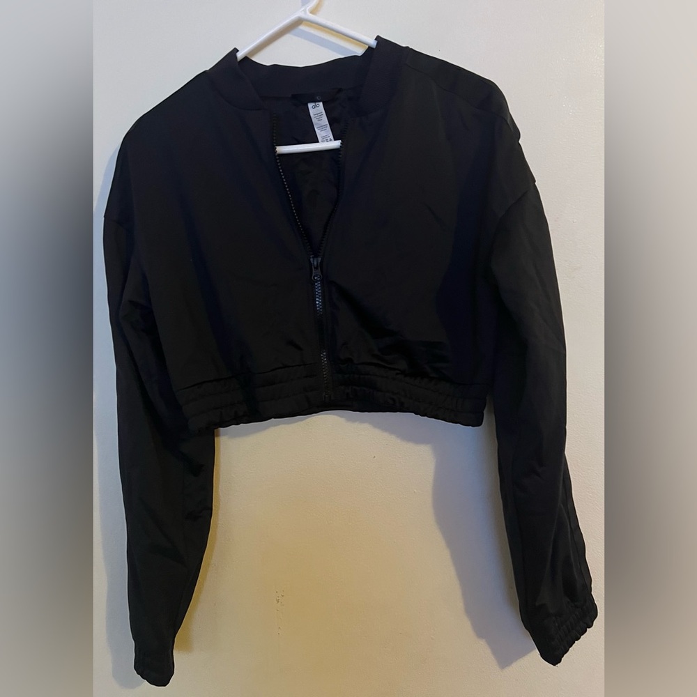 ALO Yoga Black Cropped Bomber Jacket